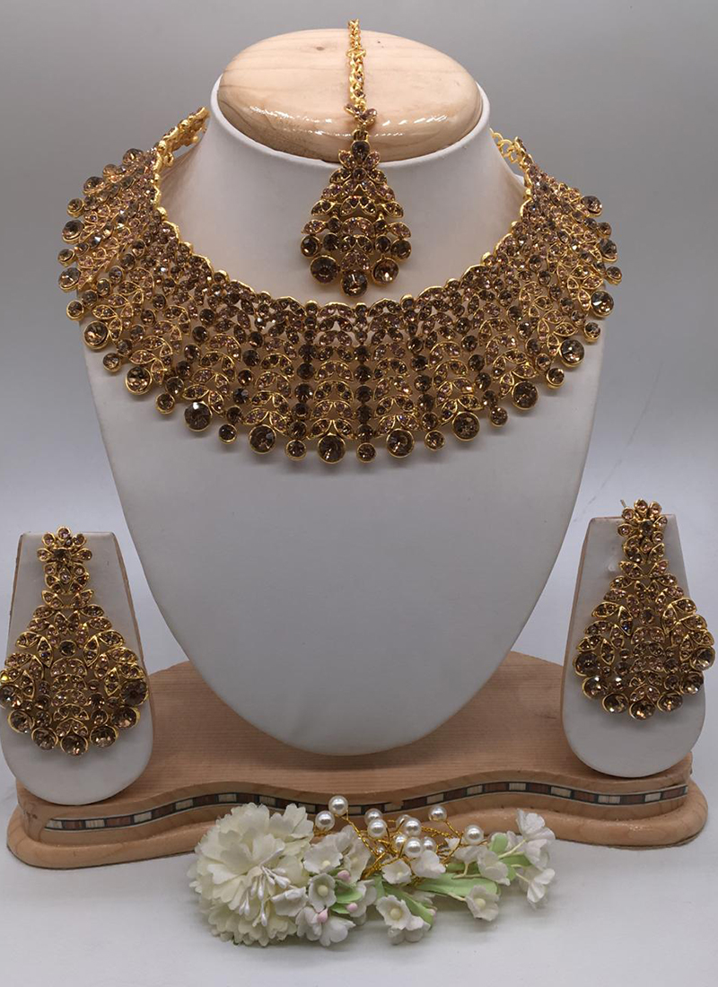 Buy Golden New Fashionable Necklace Set Buy online Online From Surat